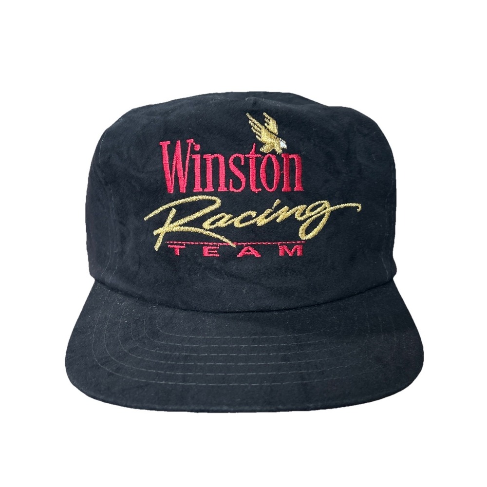 Vintage 90s Black Winston Racing Team Hat Trucker Hat SnapBack